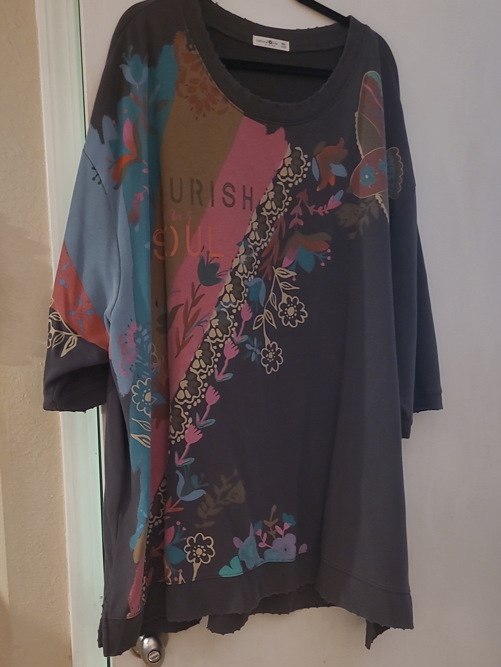 NATURAL LIFE Dark Gray Boho Floral & Butterfly Tunic